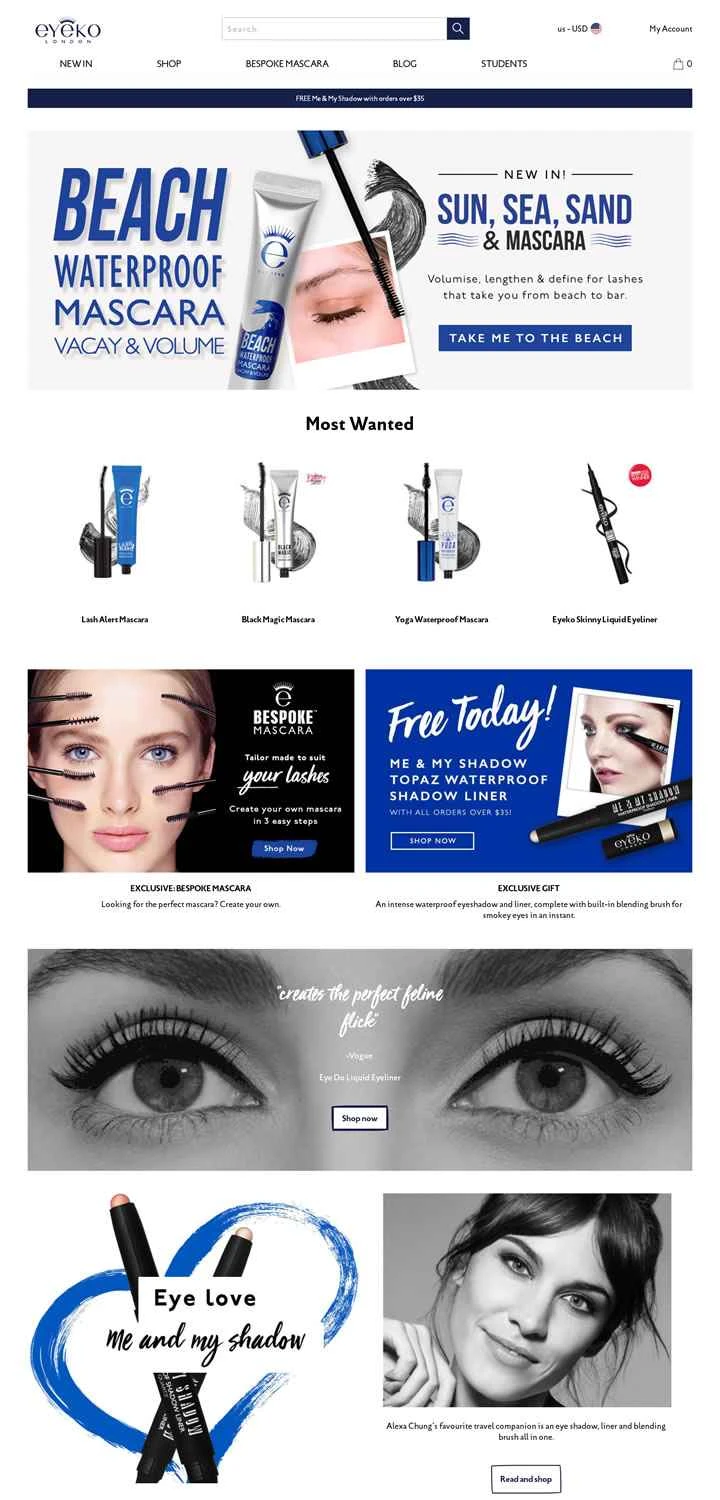 Eyeko USA: 受賞歴のあるマスカラ、アイライナー、アイブロウメイク。