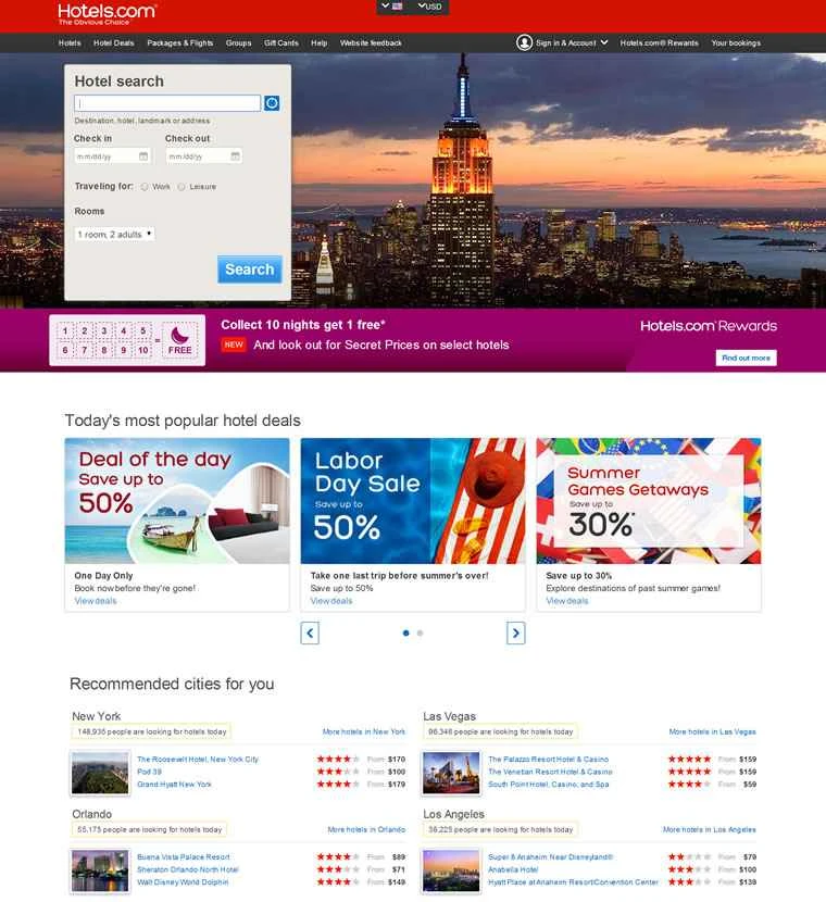 世界的なホテル予約サイト、Hotels.com。