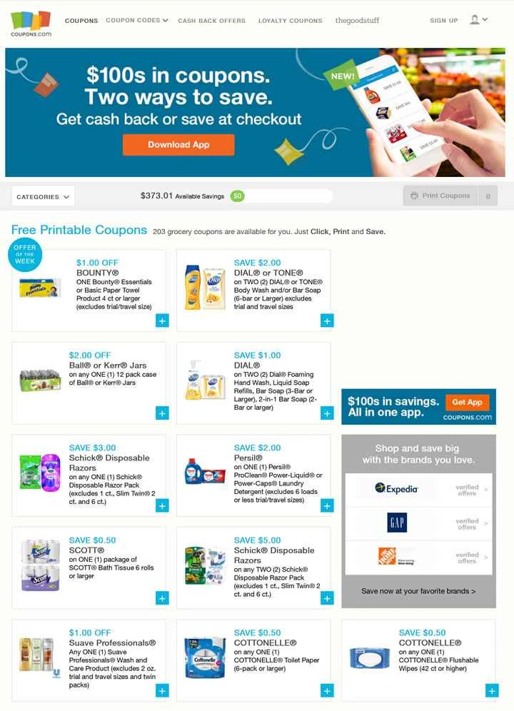 印刷可能なクーポン、食料品、クーポンコード: Coupons.com