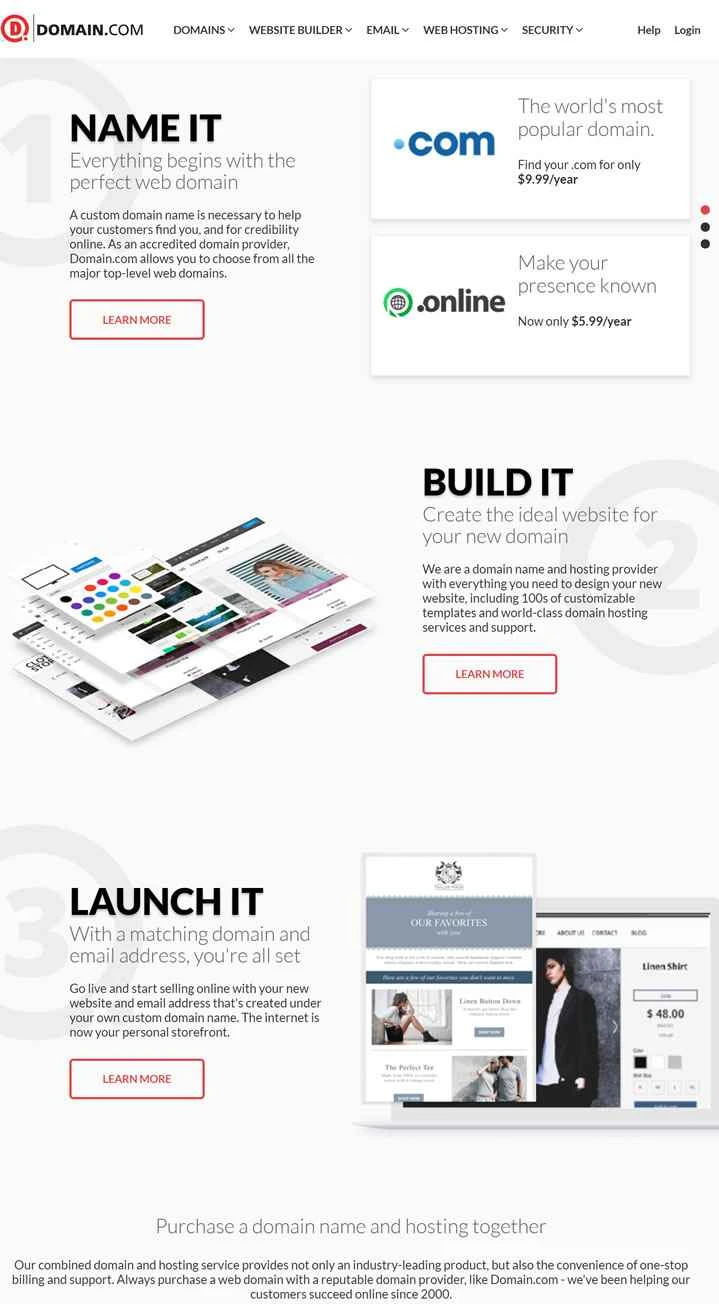 ウェブサイトのドメインとホスティング: Domain.com