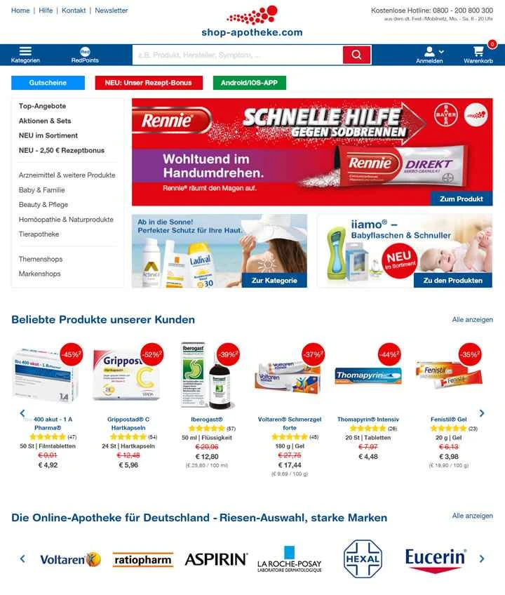 低価格を専門とする有名なドイツのオンライン薬局、Apotheke でお買い物をしましょう。