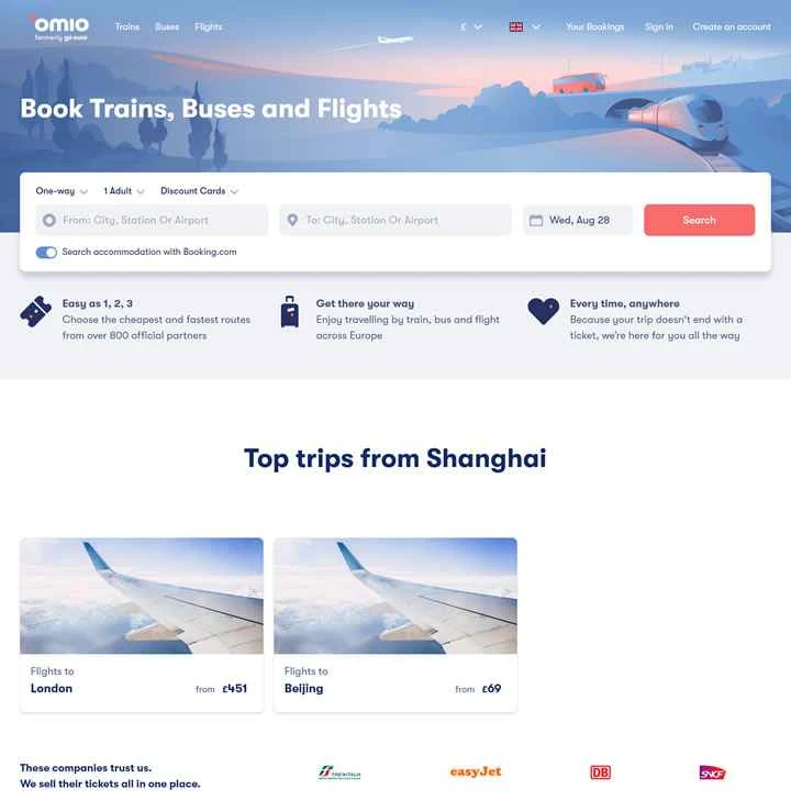 Omio UK: 格安バス、電車、飛行機を検索して比較します。