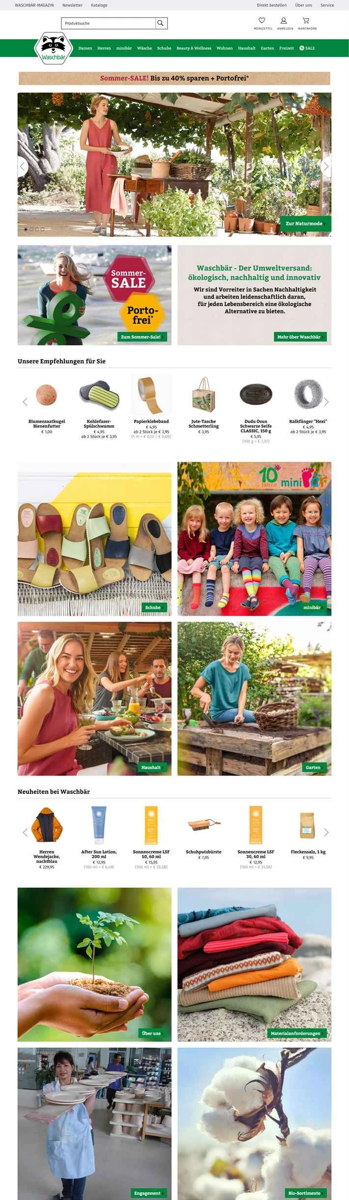Waschbör は、ナチュラルファッションとオーガニック製品を専門とするドイツのオンラインショッピング サイトです。
