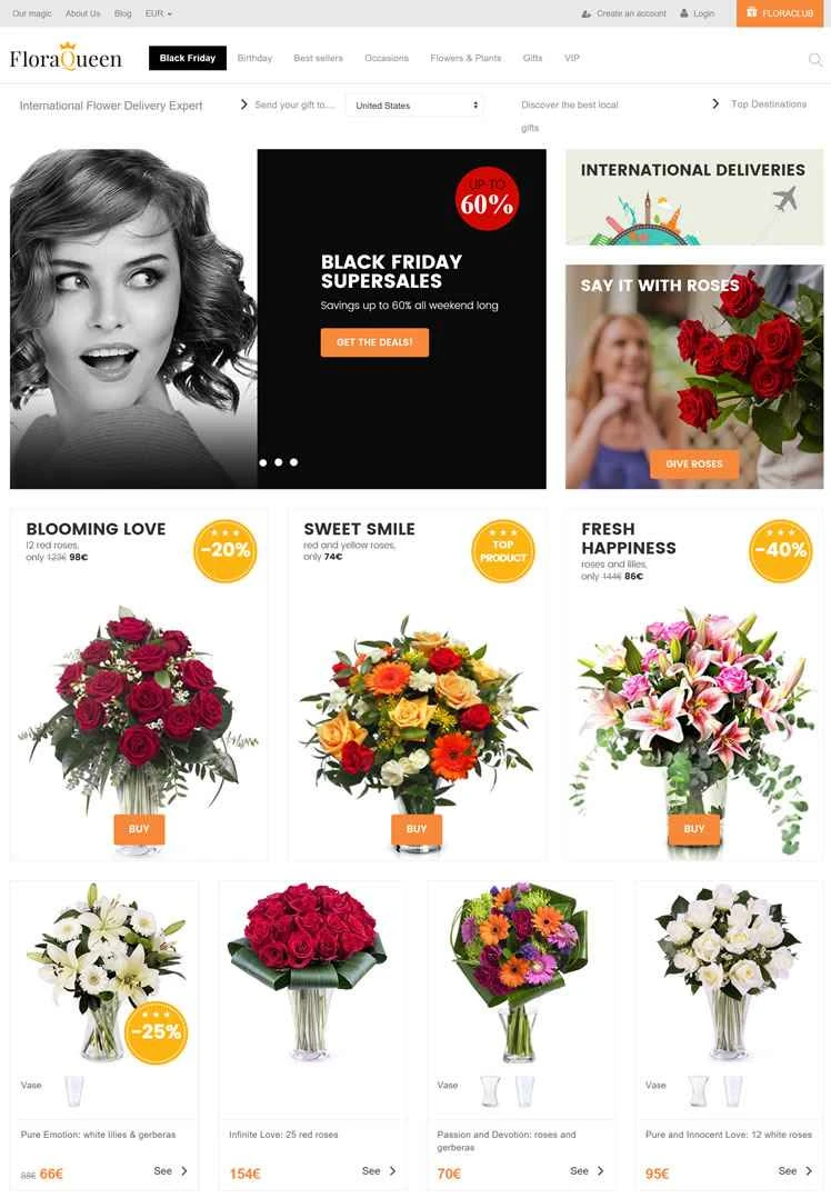 フローラクイーン、国際的な花の配達の専門家