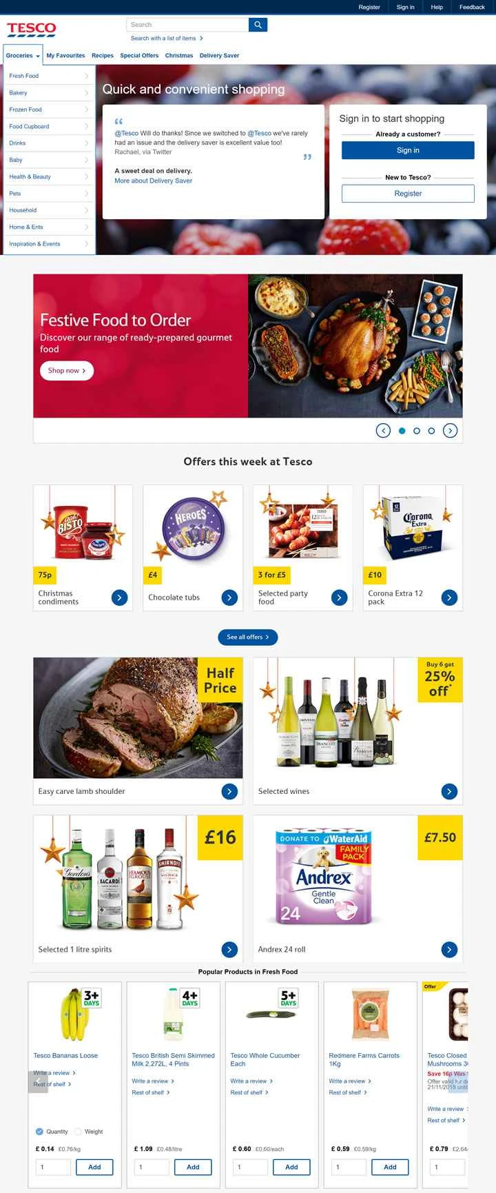 英国のオンラインスーパーマーケット、Tesco.com。