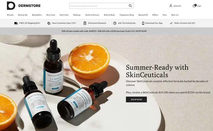 アメリカのオンライン美容・スキンケア ウェブサイト、Dermstore。