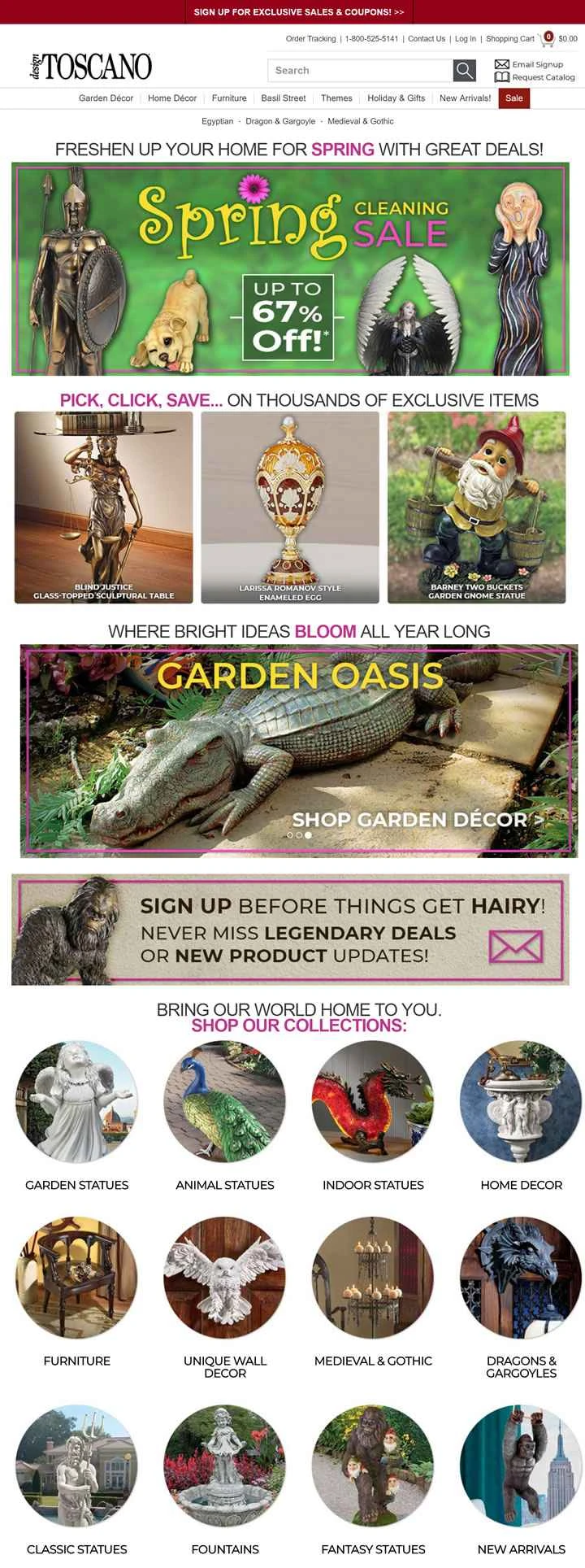 Design Toscano は、アメリカの庭園彫刻と室内装飾品を専門とするオンライン ストアです。