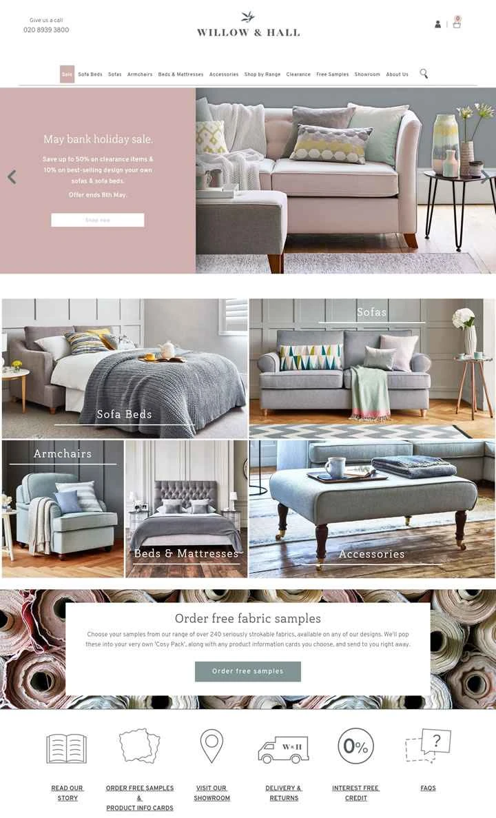 英国製の高級ハンドメイドソファとソファベッド：ウィロー＆ホール