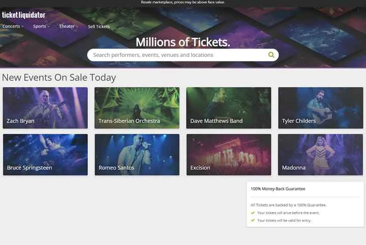 コンサート、スポーツ、演劇、音楽フェスティバルのチケット：TicketLiquidator