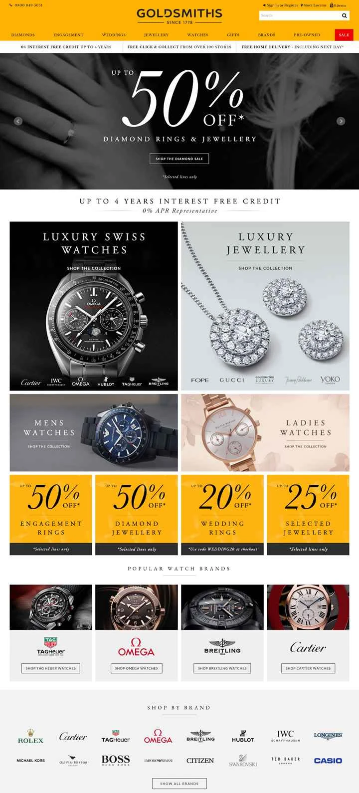 英国最大の高級ジュエリーと時計専門店、ゴールドスミス。