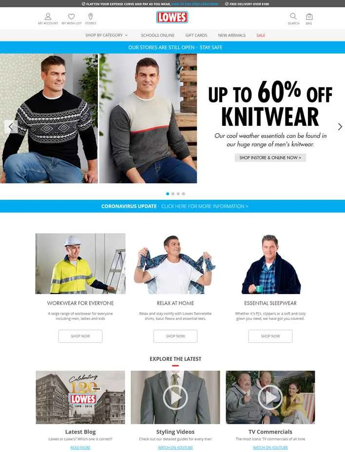 オーストラリアの大手紳士服小売チェーン、ロウズ