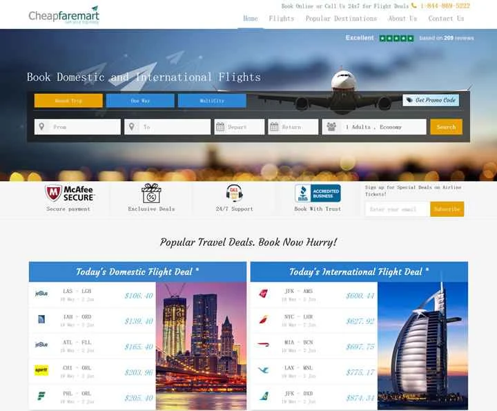 米国格安航空券予約サイト「Cheapfaremart」
