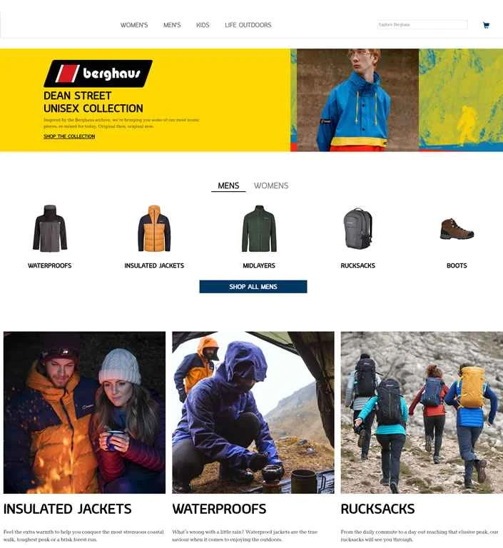 Berghausウェブサイト: アウトドア用衣類・装備、防水衣類