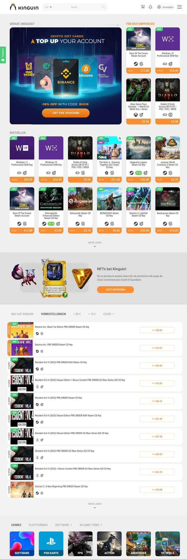 グローバルビデオゲームキーマーケットプレイス：Kinguin