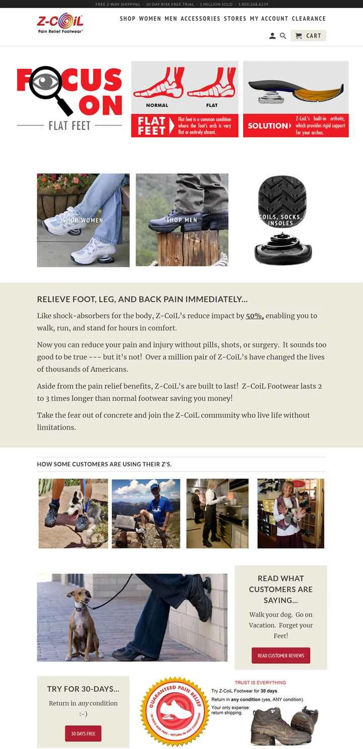 足、脚、背中の痛みを和らげる：Z-CoiLシューズ