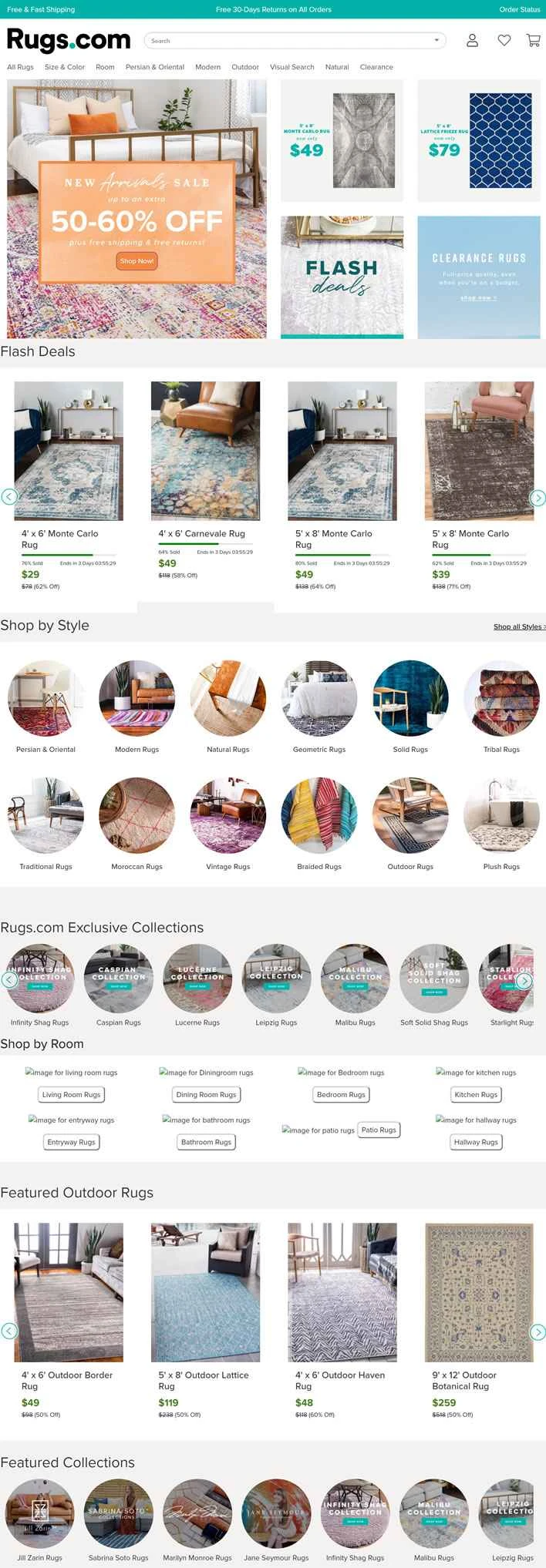 米国の格安ラグ販売ウェブサイト、Rugs.com。