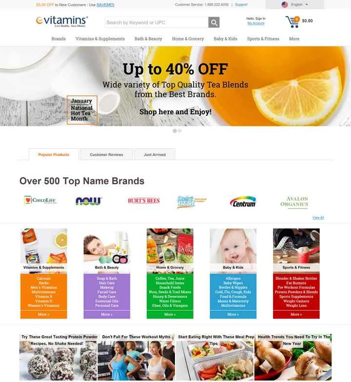 健康製品に特化した米国のウェブサイト、eVitamins。