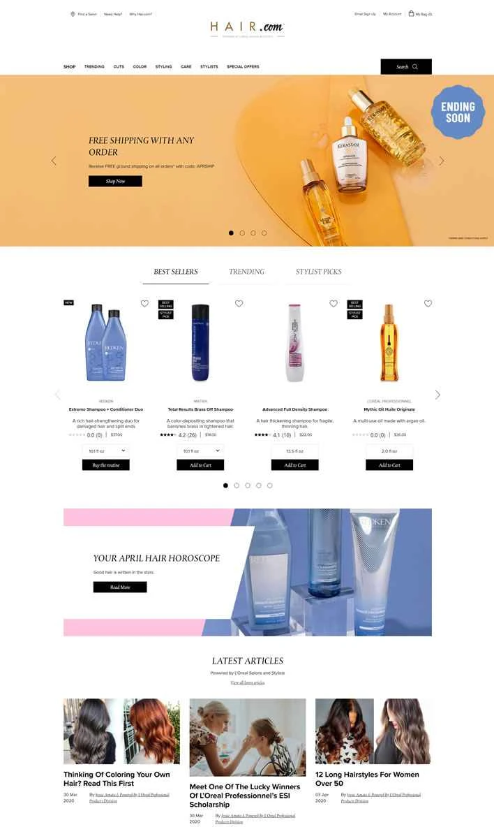 アメリカのサロン向けヘアケア商品ショッピングサイト：ロレアルのHair.com