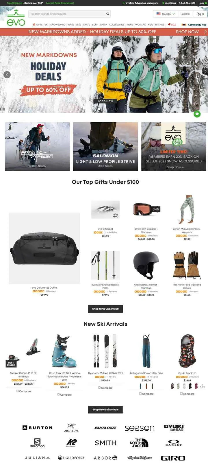 アメリカのアウトドア用品店：evo