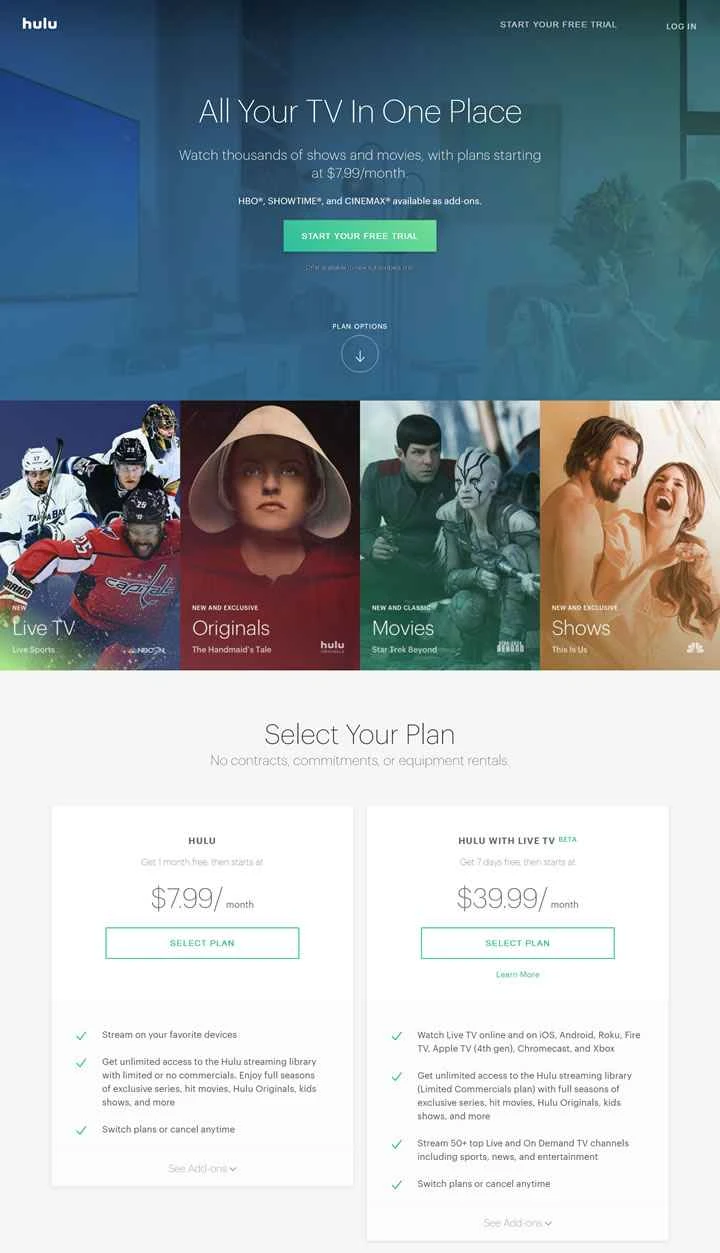 アメリカの公式テレビ番組や映画をオンラインで視聴：Hulu