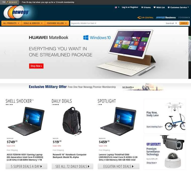 米国を拠点とする IT およびデジタル電子商取引プラットフォーム、Newegg.com。