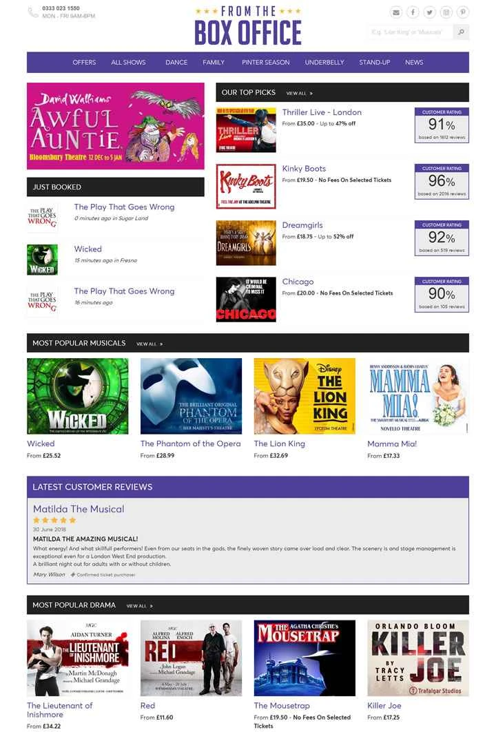 ロンドンの劇場チケット：ボックスオフィスより