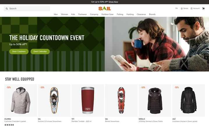 カナダのアウトドアアドベンチャーショッピングウェブサイト、SAIL