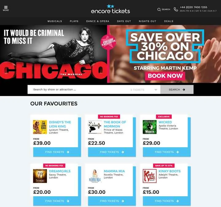 ロンドンの劇場とアトラクションのチケット：アンコールチケット