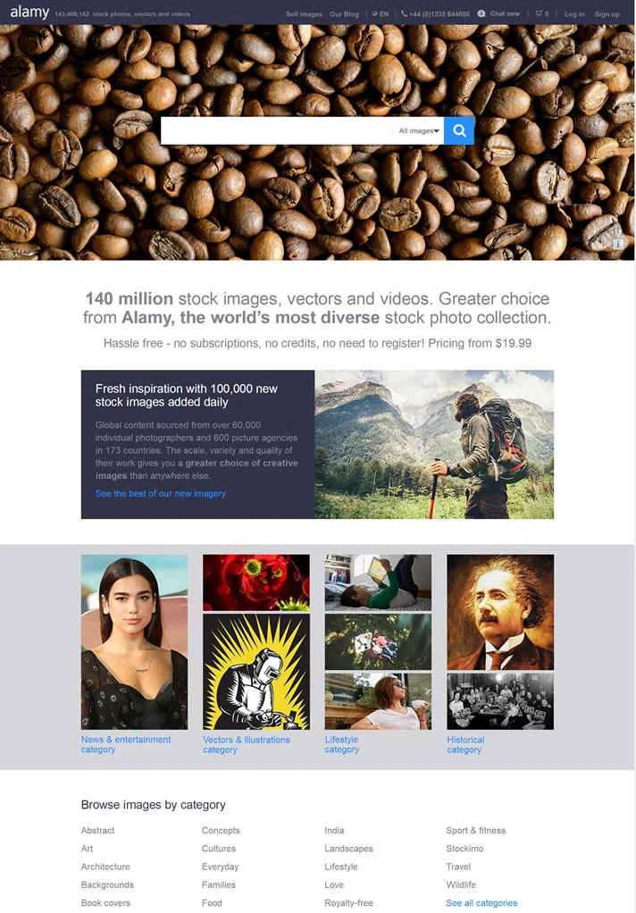 世界最大の高解像度オンライン画像ライブラリ、Alamy