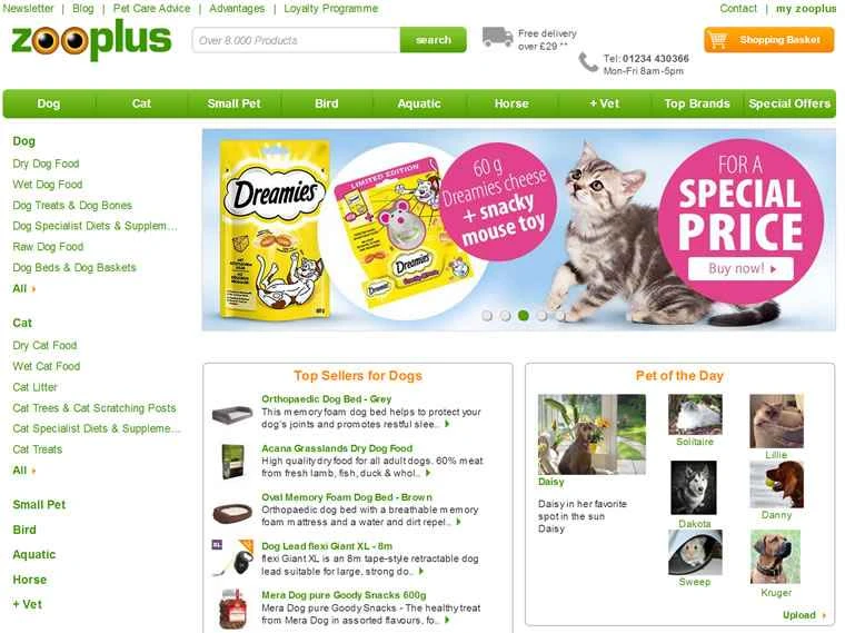 英国最大のペットフードおよびペット用品のオンライン小売業者、Zooplus。