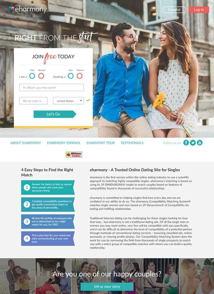 米国の信頼できるオンラインデートサイト、eHarmony。