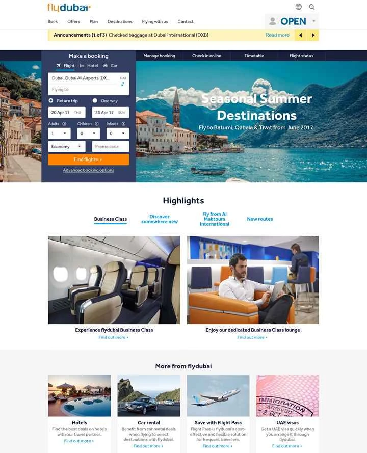 ドバイ航空公式サイト：flydubai