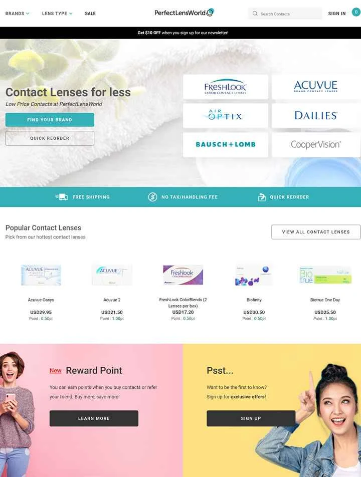 PerfectLensWorld は、手頃な価格のコンタクトレンズを購入できる米国のウェブサイトです。