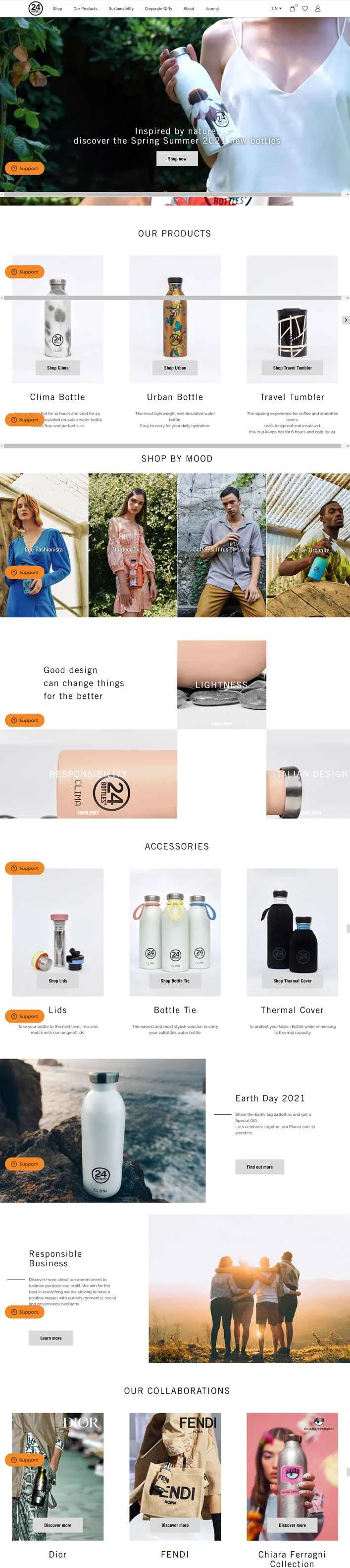 24Bottles公式サイト：ウォーターボトルとコーヒーカップ