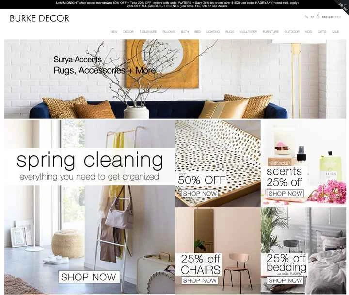 アメリカのオンラインブティック家具ウェブサイト、Burke Decor