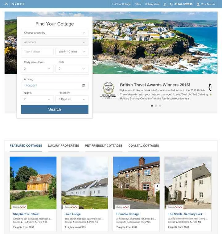 英国の別荘予約：Sykes Cottages