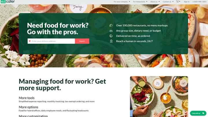 アメリカの企業向けケータリングのオンライン注文：ezCater