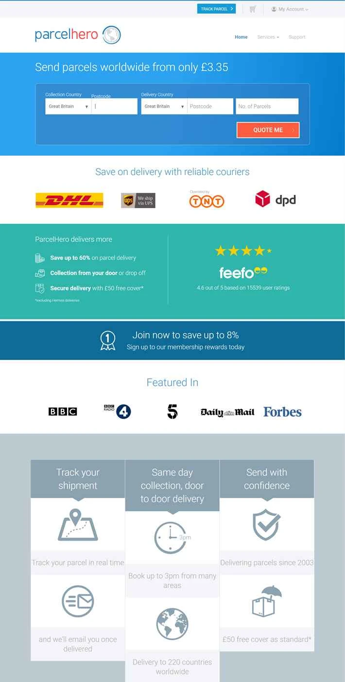 英国最大のオンライン宅配会社の一つ、ParcelHero。