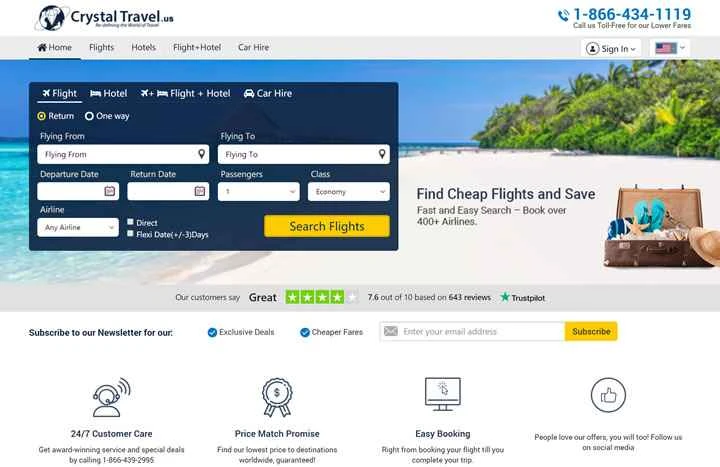 アメリカのオンライン旅行代理店、クリスタルトラベル