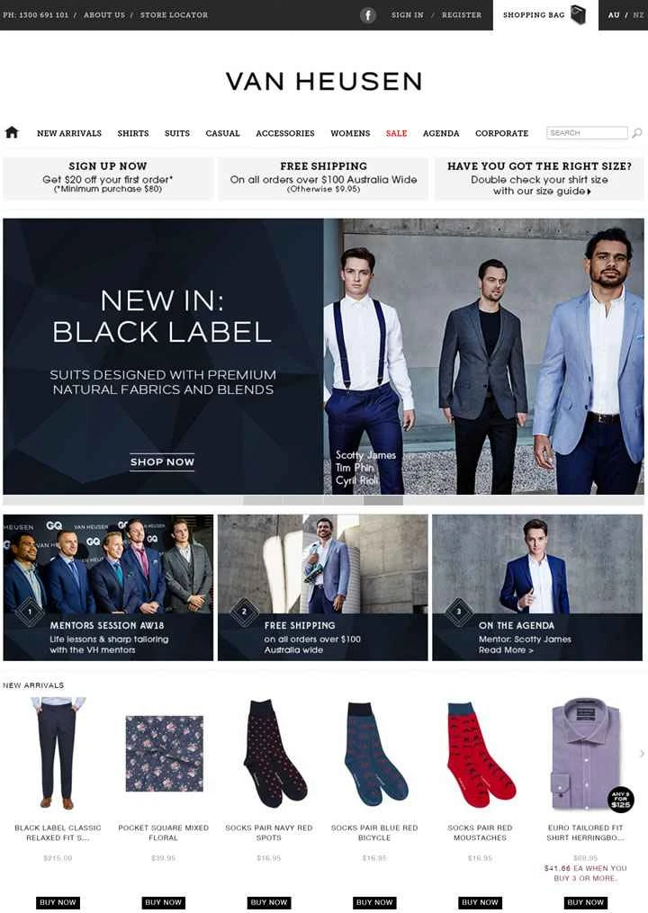 オーストラリアのデパートでビジネスシャツの売上No.1ブランド、Van Heusen。