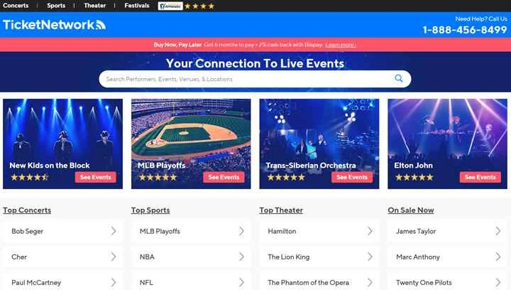 Ticketnetwork は、コンサートやスポーツのチケットを購入できる米国のウェブサイトです。