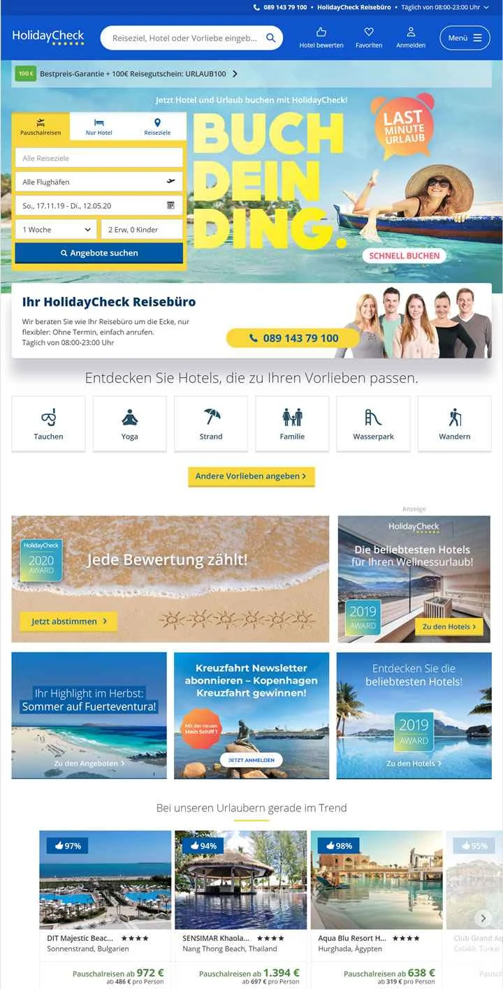 HolidayCheck は、ドイツ、オーストリア、スイス最大の旅行および休暇ポータルです。