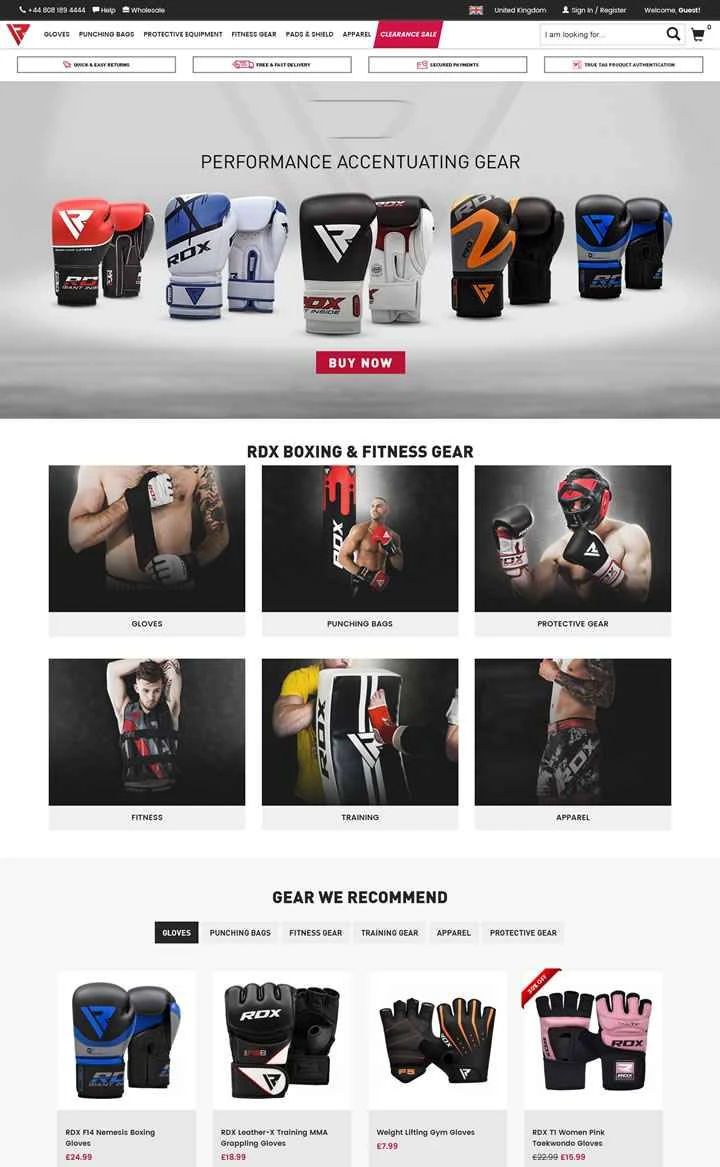 イギリスのボクシング用品ショッピングサイト、RDX Sports。