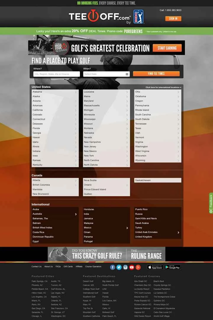 TeeOff.com は、米国最大のゴルフ ティータイム予約ウェブサイトです。