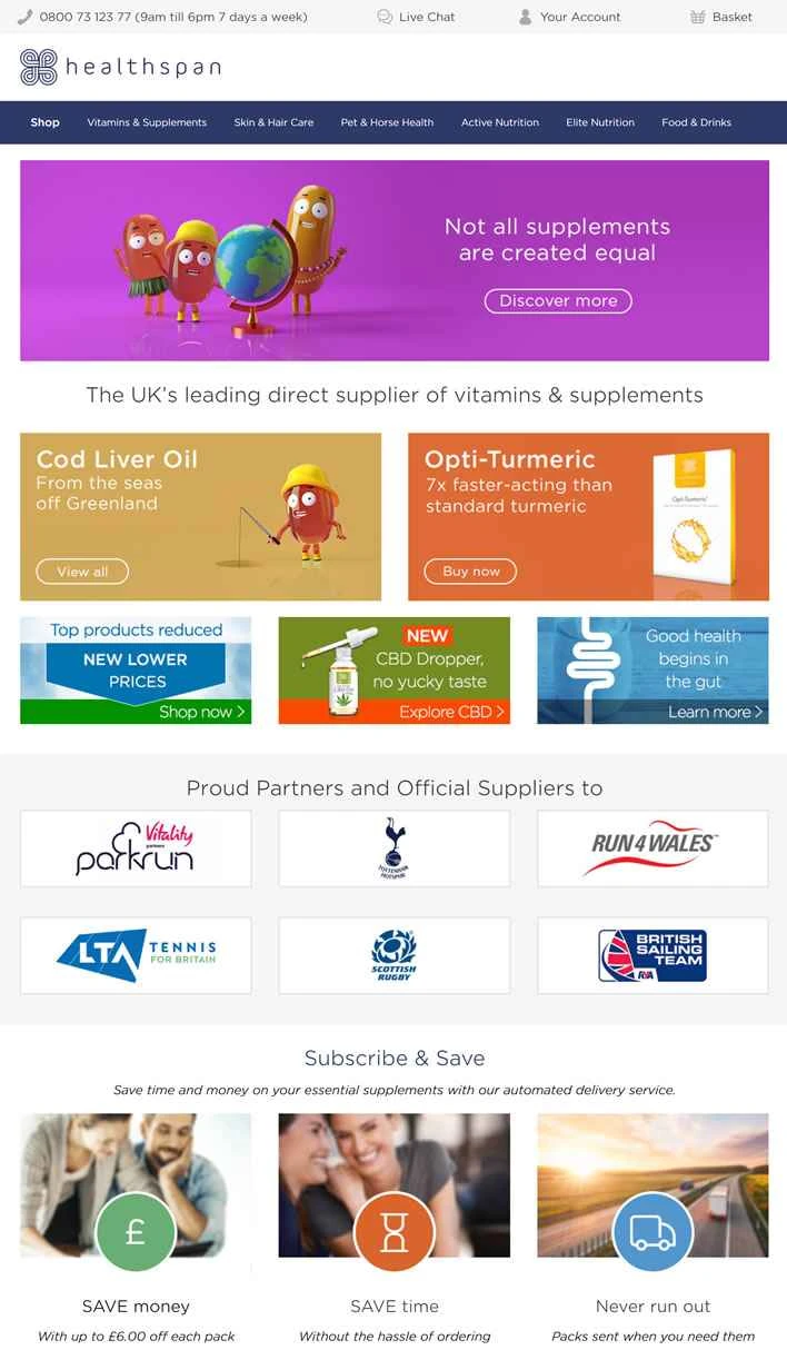 Healthspan は、英国におけるビタミンおよび栄養補助食品の大手直接サプライヤーです。