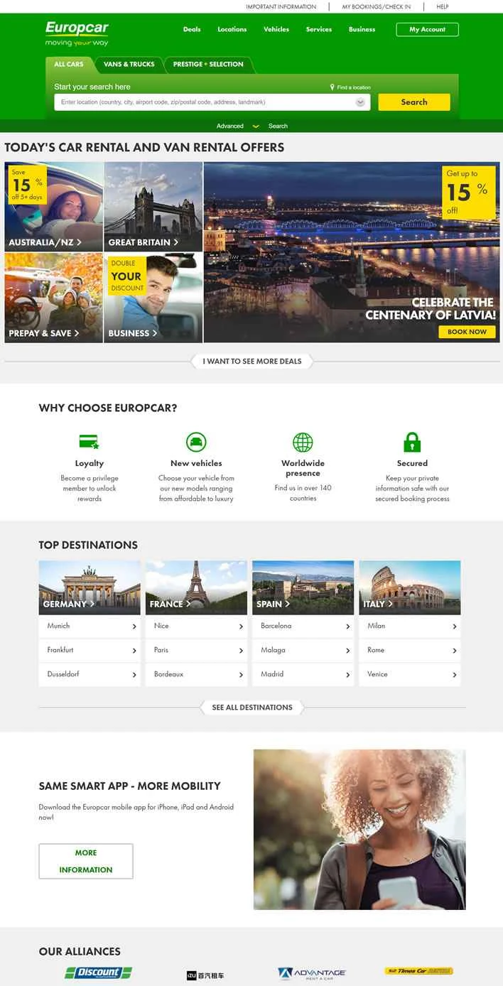 Europcar USA/カナダ: 車またはトラックのレンタルサービスを予約