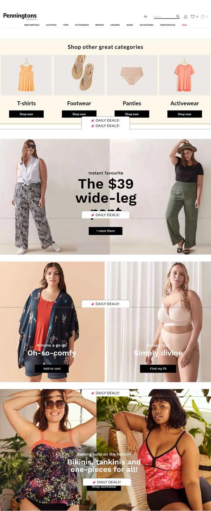 プラスサイズの女性用衣料を専門とするカナダのオンライン小売業者、Penningtons。