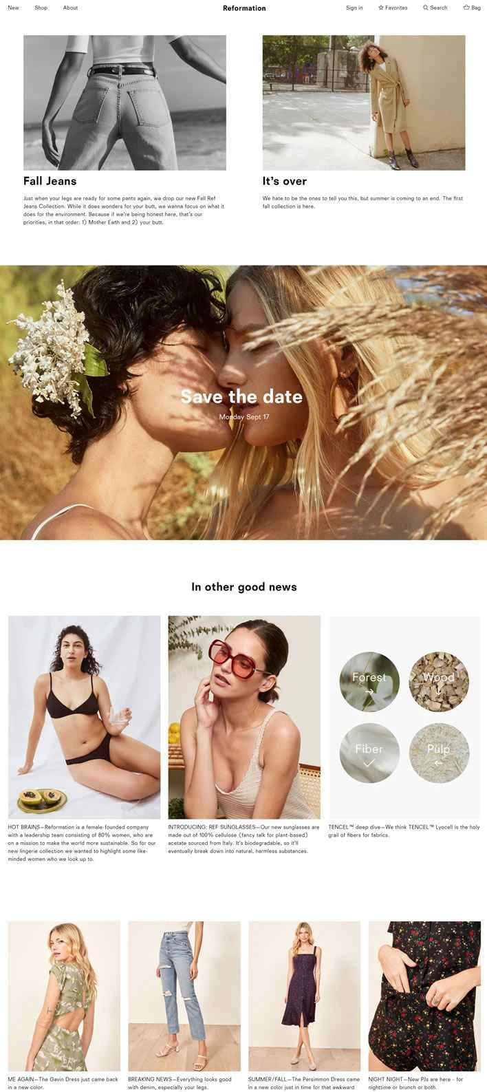 Reformation公式サイト：アメリカの女性服ブランド