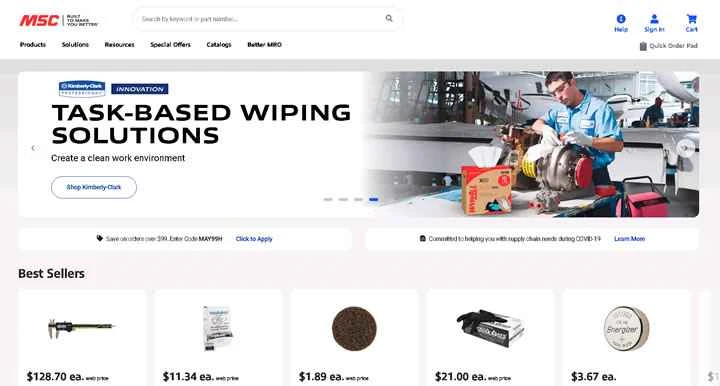 MSC Industrial Supplyのウェブサイト: 金属加工工具とMRO用品