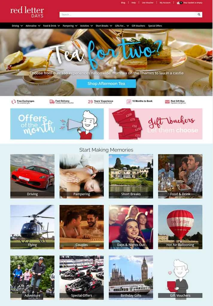 英国No.1ギフト体験会社、レッドレターデイズ